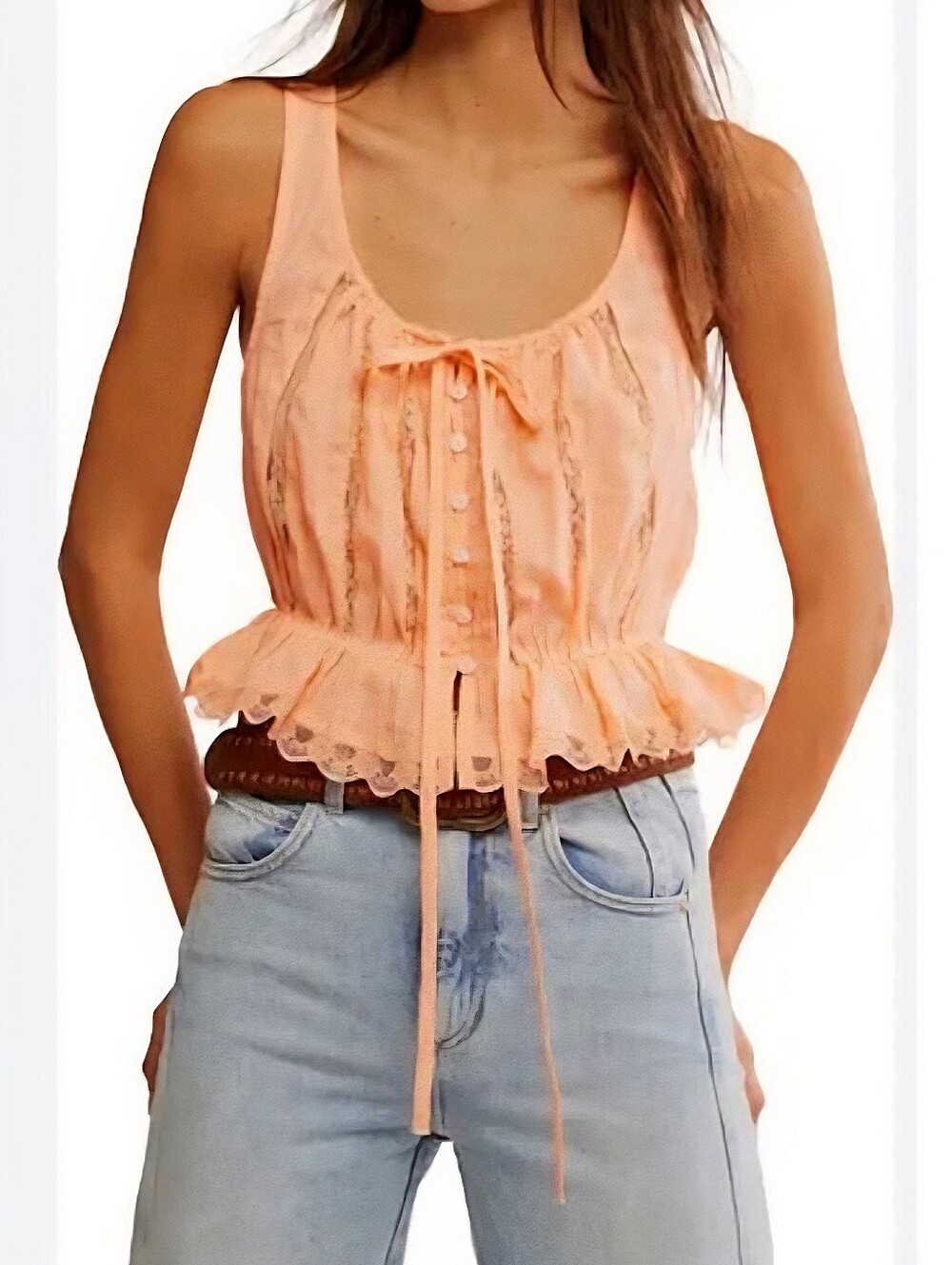 Free People NWT Alana Lace Peach Spring Melon Sleeveless Top